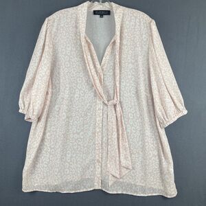 Eloquii Pussybow Bow Button Up Blouse Pink White Sz 18 Leopard Print